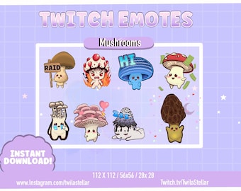 Cute Mushroom Emote Pack | Twitch Emotes |8 Emotes Ready to use! | Kawaii | Creepy Kawaii Amanita | Cottage Core sub emote