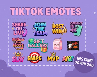 Paquete de emoticones de TikTok Live: íconos de anfitrión, galería de regalos, comparte la transmisión en vivo, mata y atrapa en emoticones 4K / descarga instantánea