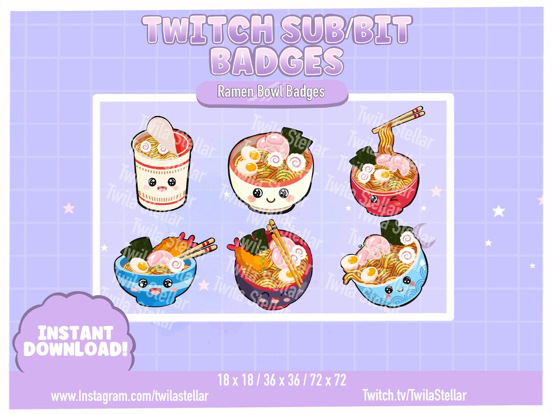 Kawaii Ramen Bowl Sub/bit Badges Cute Food Noodles Ramen Sub Badges