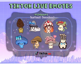 Mushroom TikTok Subscriber Emotes / Hi / Cap / Inky Cap / money / Pink Oyster Mushroom / Rage / enoki