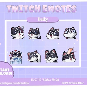 8 Husky Emotes | Cute Dog Emotes for Twitch| Kawaii Cute Girly| Dark Wolf| Furry
