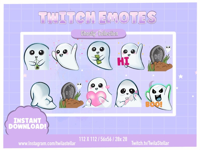 Cute Ghost Emote Pack Twitch Emotes 11 Emotes Ready to Use Witch Kawaii