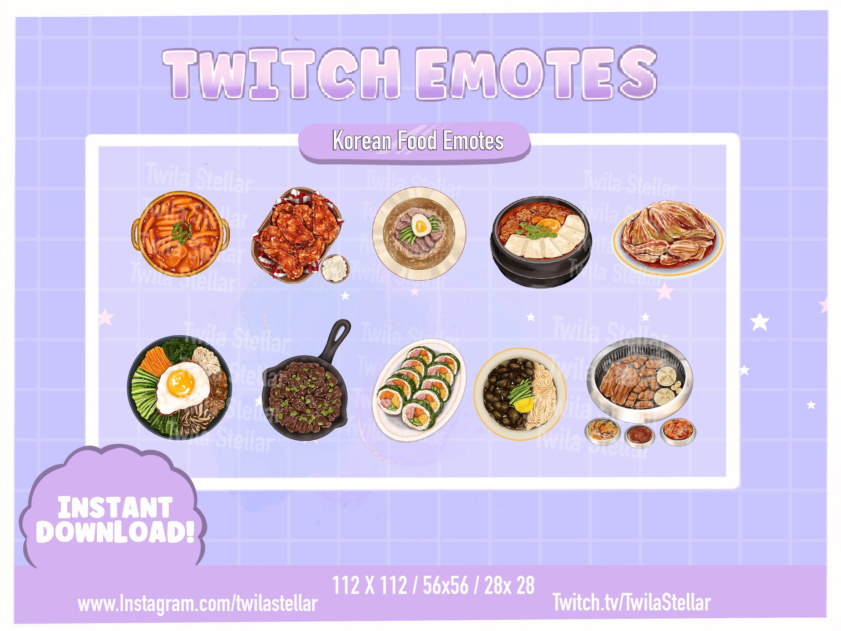 Korean Food Twitch Emotes  | Cute | Bulgogi | Noodles | Tteokbokki | Emote Pack | Twitch