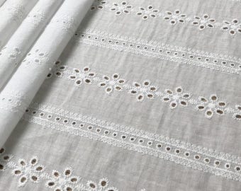 Tela de algodón con bordado floral, tela blanca, tela para cortinas, tela bordada, tela para vestidos, tela por 1/2 yarda, tela de algodón