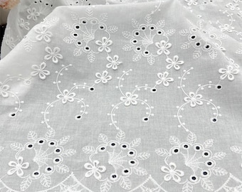 Floral Embroidered Cotton Fabric,Wedding Fabric,Upholstery Fabric,Floral Fabric,Embroidered Fabric,Dress Fabric,Fabric By 1/2 Yard
