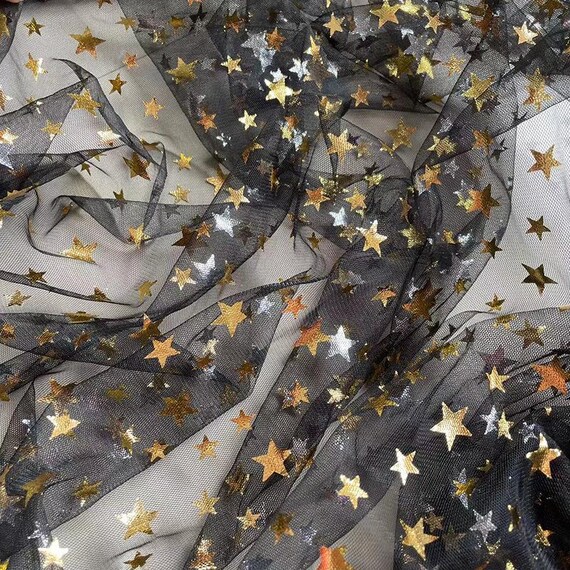 Halloween Stoff,Sternenstoff,Schwarzer Spitzenstoff,Gold Glitzer