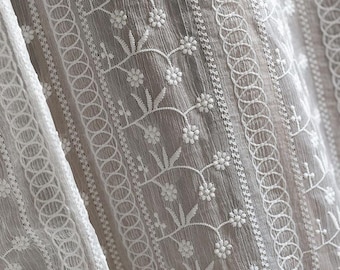 Floral Embroidered Chiffon Fabric,White Fabric,Floral Fabric,Embroidered Fabric,Dress Fabric,Fabric By 1/2 Yard,Chiffon Fabric