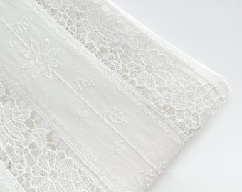 Floral Embroidered Cotton Fabric,White Fabric,Upholstery Fabric,Floral Fabric,Embroidered Fabric,Dress Fabric,Fabric By 1/2 Yard