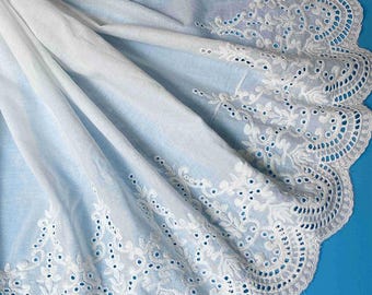 Floral Embroidered Cotton Fabric,White Fabric,Tablecloth Fabric,Floral Fabric,Embroidered Fabric,Curtain Fabric,Fabric By 1/2 Yard