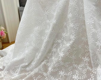 Tela de algodón bordada con flores, tela blanca, tela para tapicería, tela floral, tela bordada, tela para vestidos, tela por medio metro