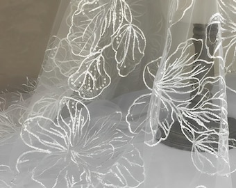 White Lace Fabric,Wedding Tulle Mesh Fabric,Veil Fabric,Wedding Lace Fabric,Bridal Dress Fabric,White Fabric,Fabric By 1/2 Yard,Dress Fabric