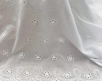 Tela de algodón bordada con flores, tela blanca, tela para tapicería, tela floral, tela bordada, tela para vestidos, tela por medio metro