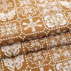 Flower Cotton Linen Fabric,Embroidered Fabric,Curtain Fabric,Summer Dress Fabric,Floral Fabric,Fabric By Yard,Cotton Fabric,Dress Fabric