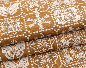 Tela de algodón y lino con estampado floral, tela bordada, tela para cortinas, tela para vestidos de verano, tela floral, tela por medio metro, tela de algodón, tela para vestidos.