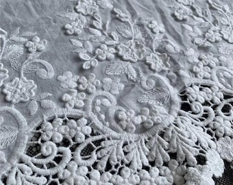 Flower Embroidered Cotton Fabric,White Fabric,Upholstery Fabric,Floral Fabric,Embroidered Fabric,Dress Fabric,Fabric By 1/2 Yard