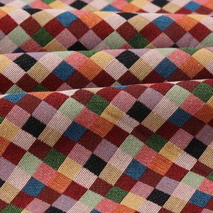 Tela Jacquard de Cuadros, Tela para Tapicería, Tela para Cojín, Tela para Sofá, Tela a Cuadros, Tela por 1/2 Yarda, Tela Jacquard, Tela para Alfombra