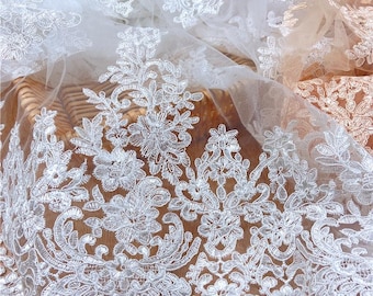 White Lace Fabric,Wedding Tulle Mesh Fabric,Veil Fabric,Wedding Lace Fabric,Bridal Dress Fabric,White Fabric,Fabric By 1/2 Yard,Dress Fabric