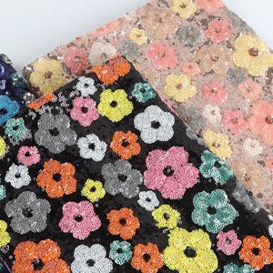 Flower Sequin Fabric,Glitter Fabric,Sequin Fabric,Dress Fabric,Gown Fabric,Fashion Fabric,Multicolored Sequin Fabric,Fabric By Yard