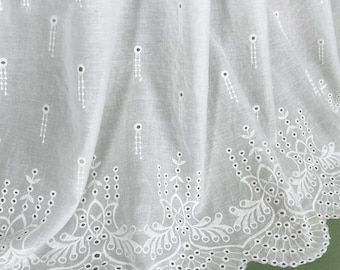 Floral Embroidered Cotton Fabric,White Fabric,Tablecloth Fabric,Floral Fabric,Embroidered Fabric,Curtain Fabric,Fabric By 1/2 Yard