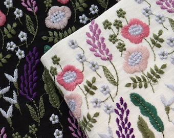 Tela de algodón y lino con estampado floral, tela bordada, tela para cortinas, tela para cojines, tela floral, tela por medio metro, tela de algodón, tela para sofás.