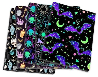 Tela de Halloween, tela de murciélagos, tela de fantasmas, tela festiva, tela estampada, tela para tapicería, tela para decoración de Halloween, tela por medio metro