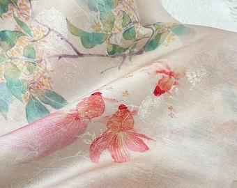 Tessuto jacquard floreale, tessuto per tappezzeria, tessuto per tende, tessuto morbido, tessuto per abiti estivi, tessuto da 1/2 iarda, tessuto jacquard, tessuto con pesci rossi