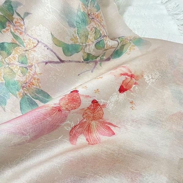 Floral Jacquard Fabric,Upholstery Fabric,Curtain Fabric,Soft Fabric,Summer Dress Fabric,Fabric By 1/2 Yard,Jacquard Fabric,Goldfish Fabric