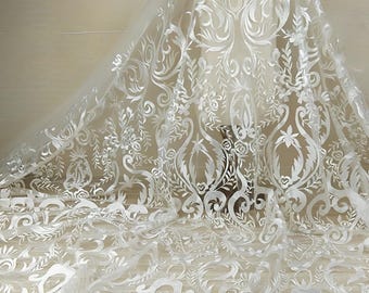 White Lace Fabric,Wedding Tulle Mesh Fabric,Veil Fabric,Wedding Lace Fabric,Bridal Dress Fabric,White Fabric,Fabric By 1/2 Yard,Dress Fabric