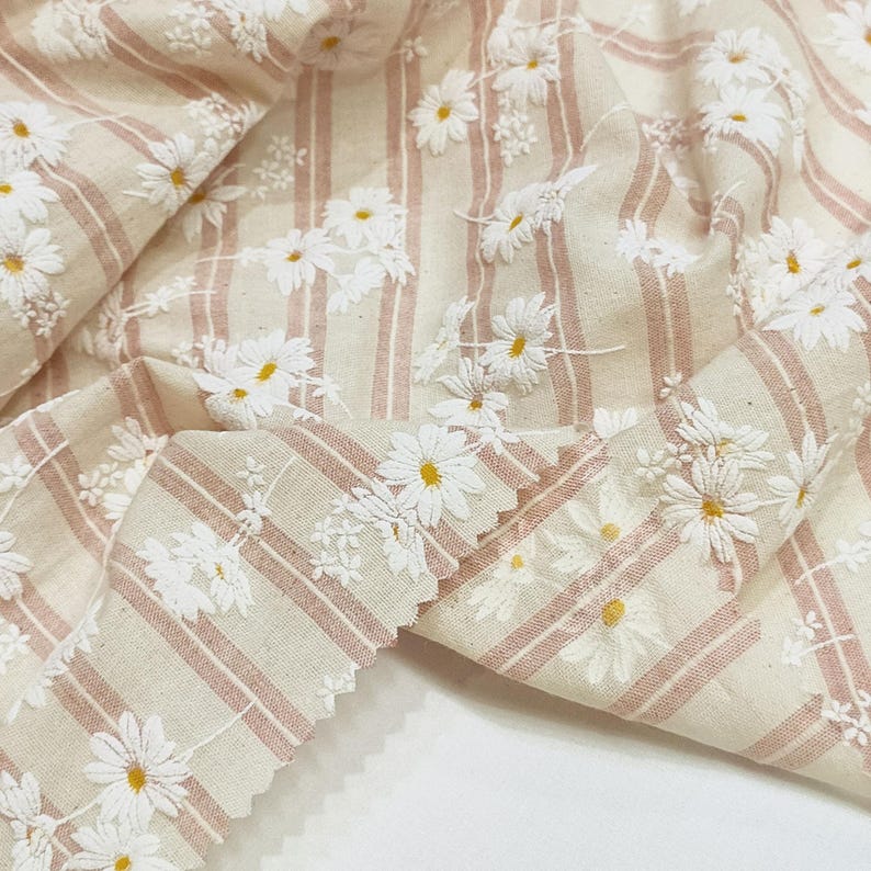 Flower Cotton Fabric,Curtain Fabric,Daisy Fabric,Quilting Fabric,Cotton Fabric,Printed Fabric,Soft Fabric,Dress Fabric,Fabric By 1/2 Yard image 3