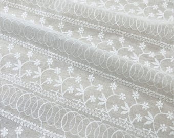 Tela de algodón bordada con flores, tela blanca, tela para tapicería, tela floral, tela bordada, tela para vestidos, tela por medio metro