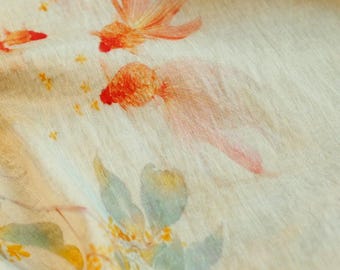 Goldfish Printed Tencel Fabric,Printed Fabric,Goldfish Fabric,Summer Dress Fabric,Soft Fabric,Flower Fabric,Fabric By The Yard,Dress Fabric