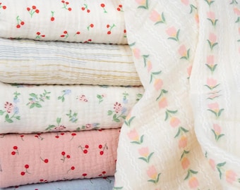 Flower Double Cotton Gauze Fabric,Cotton Gauze Fabric,Muslin Cotton Fabric,Printed Fabric,Baby Fabric,Sleepwear Fabric,Fabric By 1/2 Yard