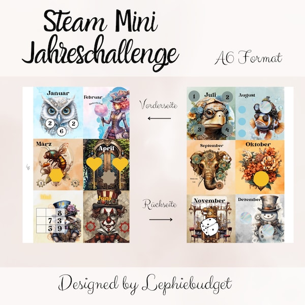 Mini Jahreschallenge Steampunk / Jahreschallenge/ Challenge/ Umschlagmethode / Passend A6 Binder