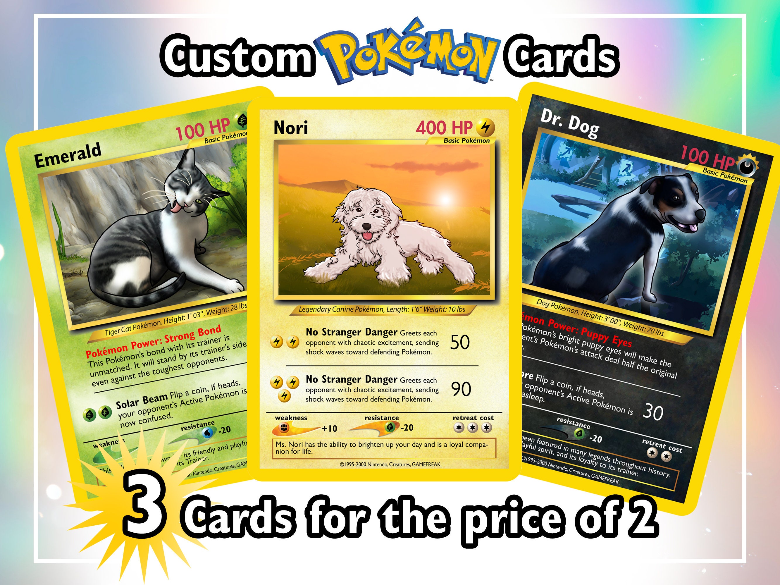 3 Piece Custom Pokémon Card, Bundle, Turn Your Pet Into a Pokemon Card, Custom Art, Gift
