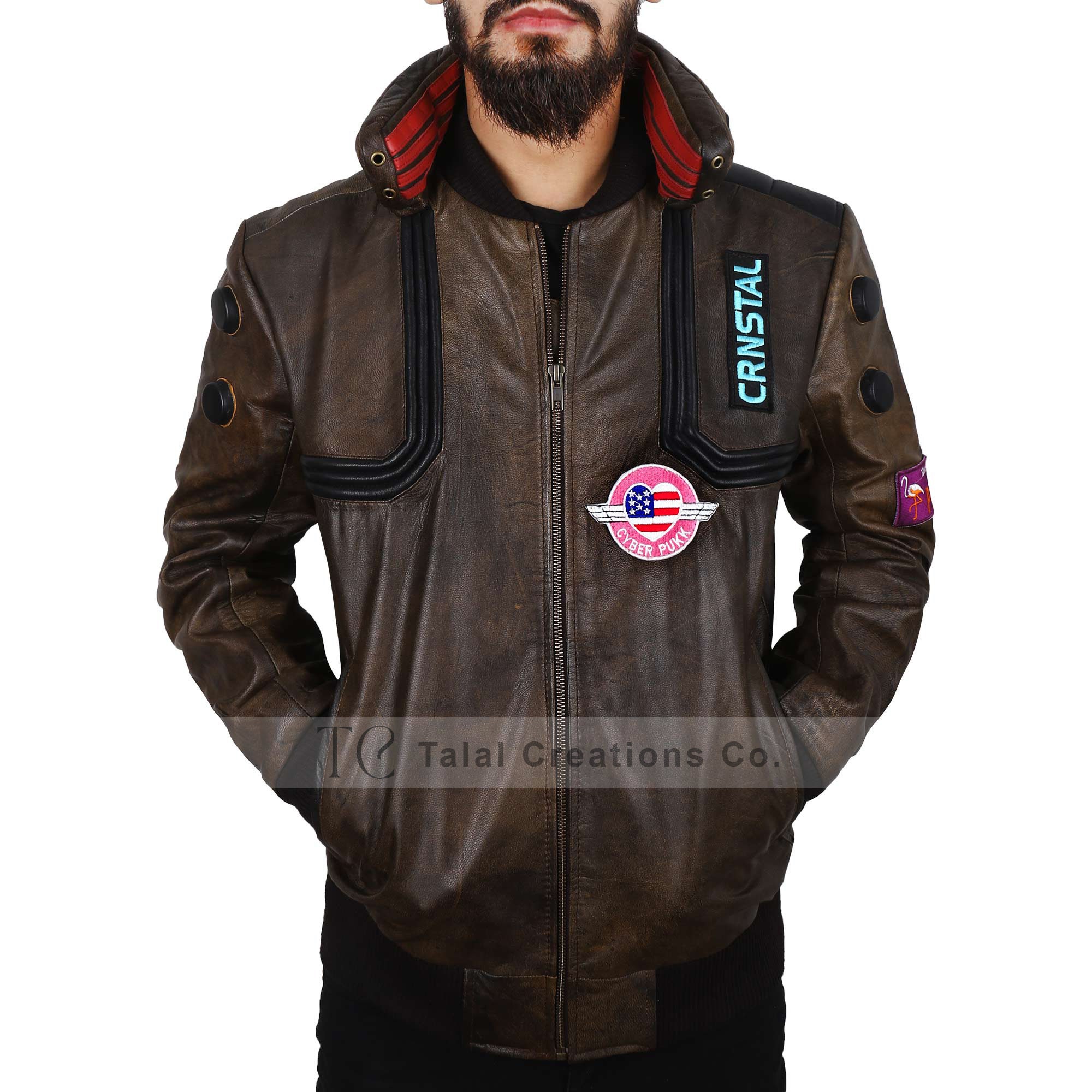 VR × CYBERPUNK LEATHER BOMBER JACKET-