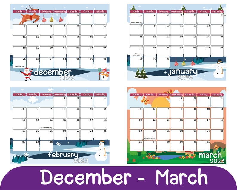 2022 2023 School Year Calendar Printable Calendar For Kids Etsy Norway