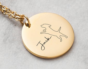 Personalized Dog necklace for women, Engraved Dog mom necklace for Pet Lover, Gold Disc pendant Dog Memorial Gift