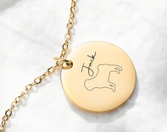 Personalized Dog necklace for women, Engraved Dog mom necklace for Pet Lover, Gold Disc pendant Dog Memorial Gift