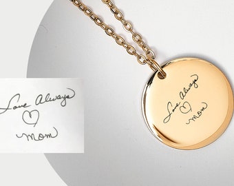 Personalized engraved actual handwriting necklace in 14k gold plated,  Custom memorial keepsake Jewelry, Memorial Pendant necklace