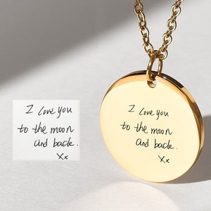 Actual Handwritten Disc Necklace for women, Couple Personalized Signature Jewelry, Love Handwriting Necklace for couple