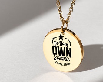 Collier personnalisé pour femme Cadeau d’anniversaire, Collier cadeau inspirant avec nom, Pendentif disque en or 14 carats Meilleur ami Cadeau