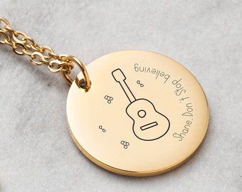 Personalized Guitar necklace for girl Gift, Music hobby necklace with name for Birthday gift, Music gold pendant for Music teacher gift