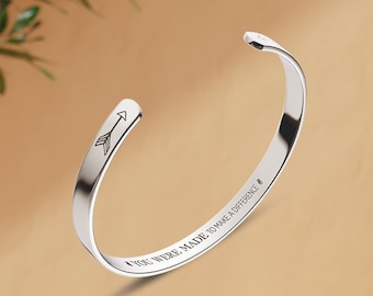 Personalized Cuff bracelet for women, Inspirational bracelet Gift for Best friend, Engraved Stacking bracelet for Sister Gift
