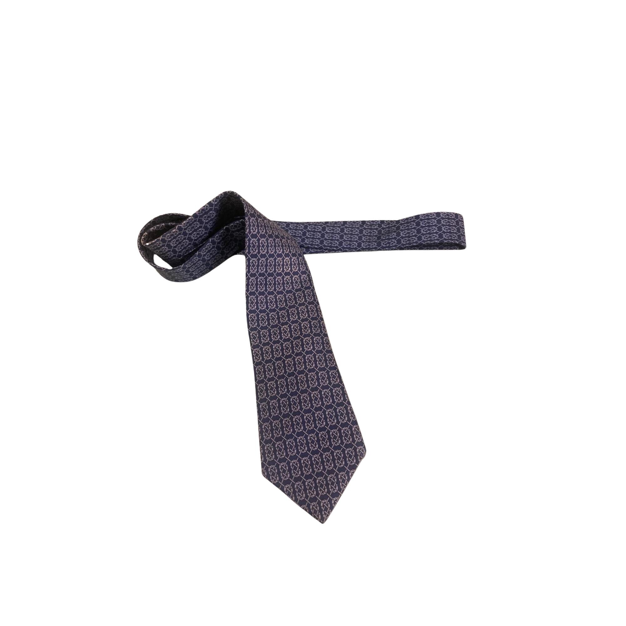 Cravate Hermès En Soie Marine Avec Motif Clé Et Logo - Longueur 150 Cm - Boîte D'origine Incluse - Neuf Avec étiquettes