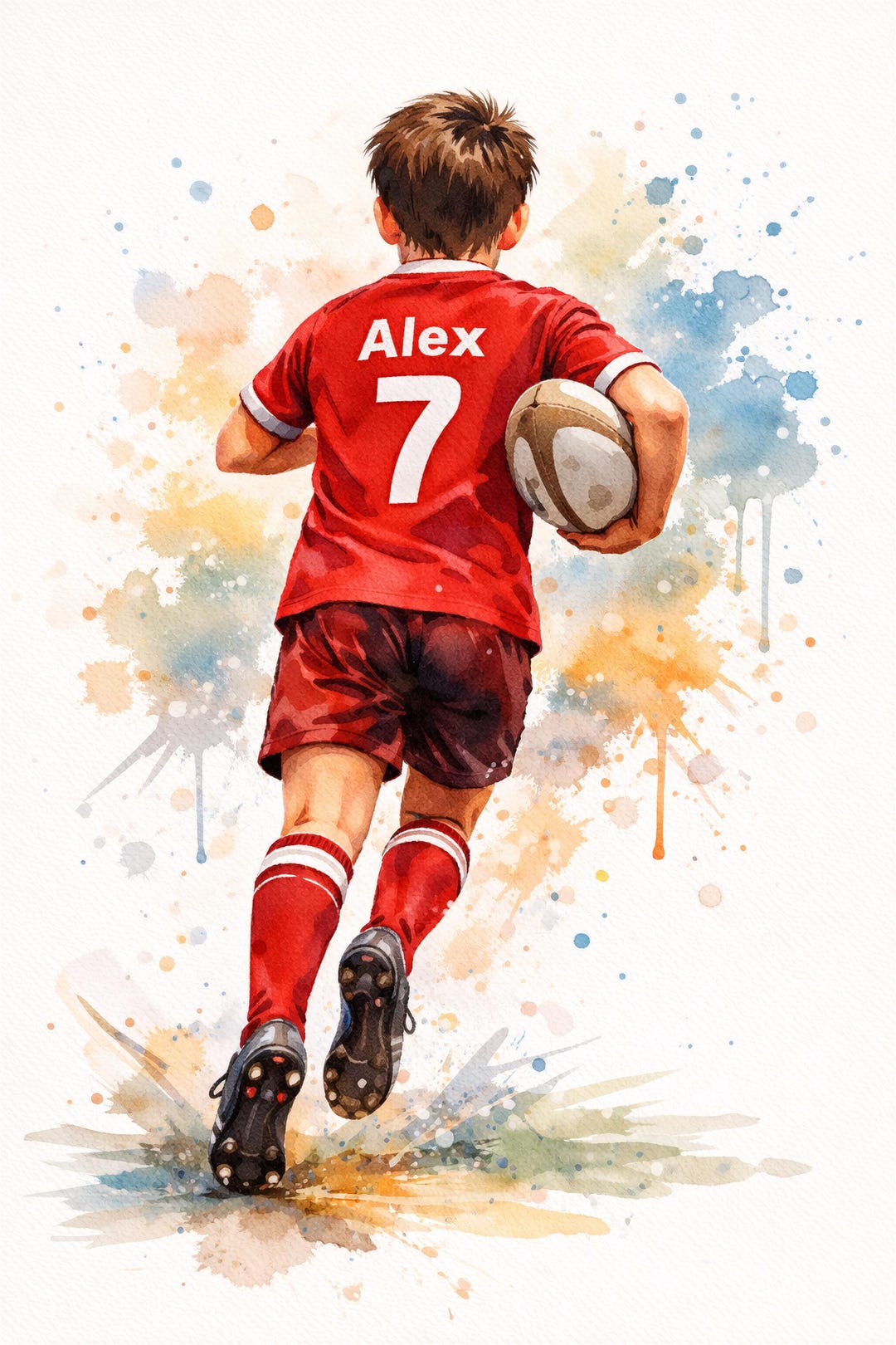 Personalized Rugby Poster | Custom Name Number Jersey Watercolor Art ...