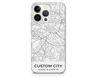 Benutzerdefinierte Karte Lage Handyhülle - personalisierte Stadt Geschenk Kunst Cover passend für iPhone 15 Pro Max, 14 13 12 11 Xr X Plus Samsung S24 Ultra S23 S22