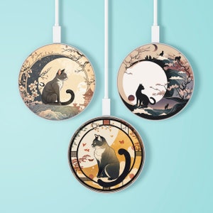 Aesthetic Cat Wireless Charger Japanese Style Art Charging Station for iPhone 14 13 12 11 Pro Max 7 8 Plus SE 2020 X XR Samsung S22 Ultra