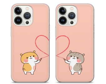 Cute Cat Couple Matching Phone Case - Kitty Hearth Pet Gift fit for iPhone 15 Pro Max, 14, 13, 12, 11 Plus, Samsung S23 Ultra, S22, S21, S20