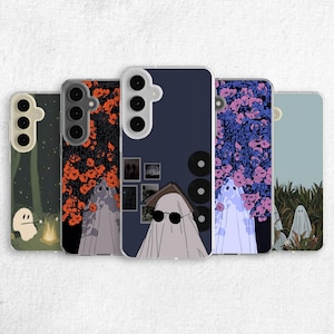 Ghost Phone Case for Samsung - Aesthetic Spooky Flower Art fit Cover for S25 Ultra S24 Plus S23 S22 S21 FE Galaxy Note 20 A55 A16 A15 A56