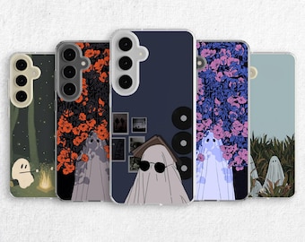 Ghost Phone Case for Samsung - Aesthetic Spooky Flower Art fit Cover for S25 Ultra S24 Plus S23 S22 S21 FE Galaxy Note 20 A55 A16 A15 A56